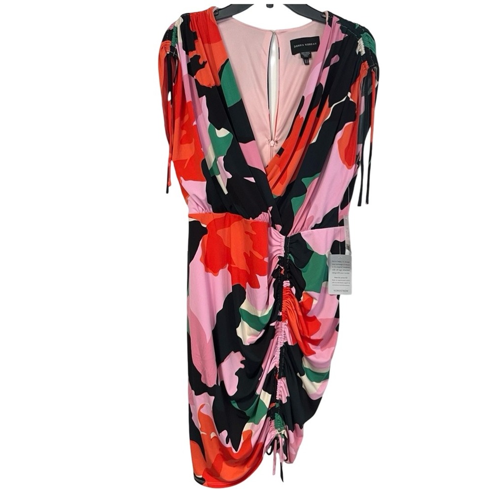 NWT Donna Morgan Womens Abstract Floral Ruched Knee Length Sheath Dress Size 14